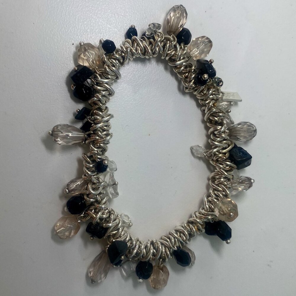 Silver Stretch Black and Clear Stone Bracelet Jewelry